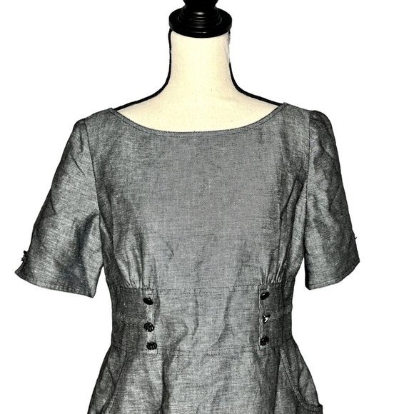 Tahari ASL Gray Short Sleeve Linen Blend Sheath Dress w/ Pockets Size 8 Petite - Picture 3 of 8